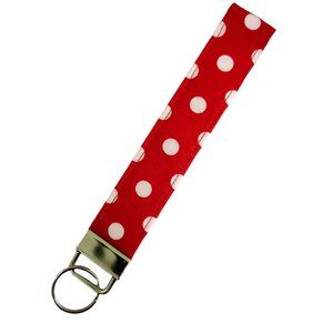 Keychain | Keyfob | Lanyard Wristlet - Red and White Polka Dots